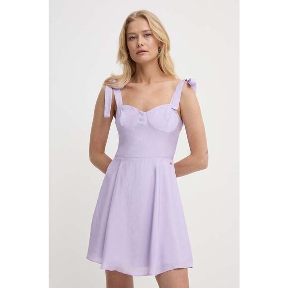 Armani Exchange Flared dress with satin jacquard bows Violet Sky Size 4 A|X - Picture 2 of 12